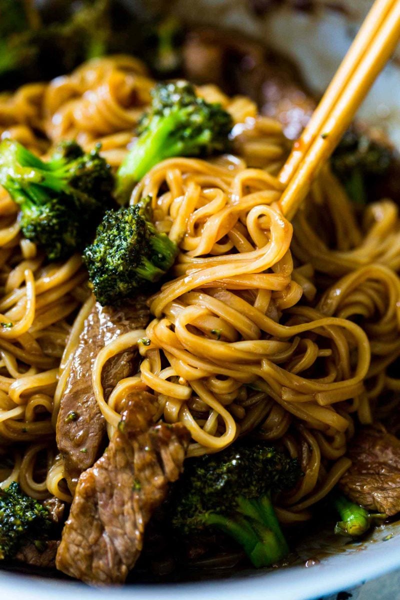 A take on the classic Chinese takeout dish but in a rice noodle dish! Super easy to make on a busy weeknight! This Asian beef and broccoli noodle dish is going to be your new favorite!