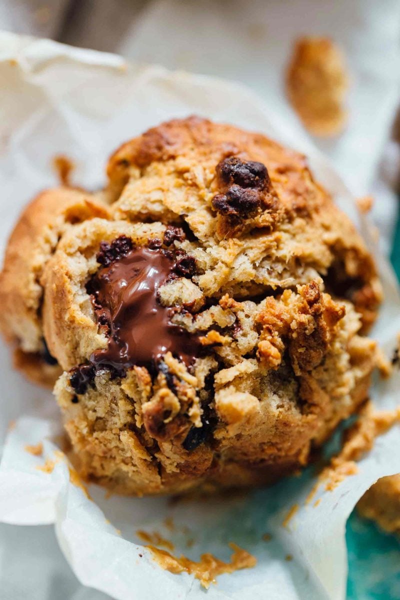 These peanut butter and chocolate banana muffins are so soft and tender with the biggest domed top! They're just like straight out of a bakery!