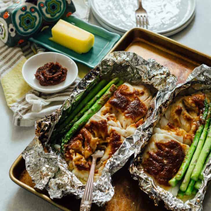 Miso Butter Cod Foil Packets - Cod Recipe with Miso in Foil Packets