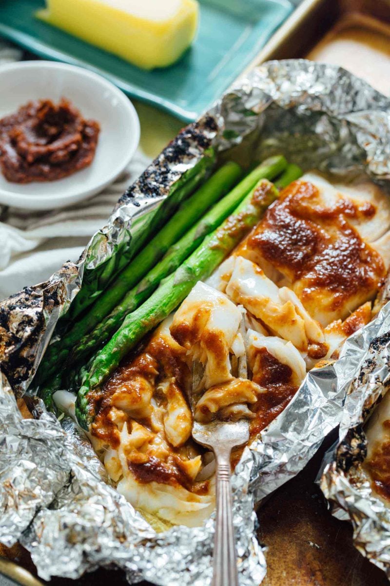 Who doesn't love foil packet dinners? This miso butter cod foil packet dinner is SO easy to make and has the most incredible umami-filled flavors!