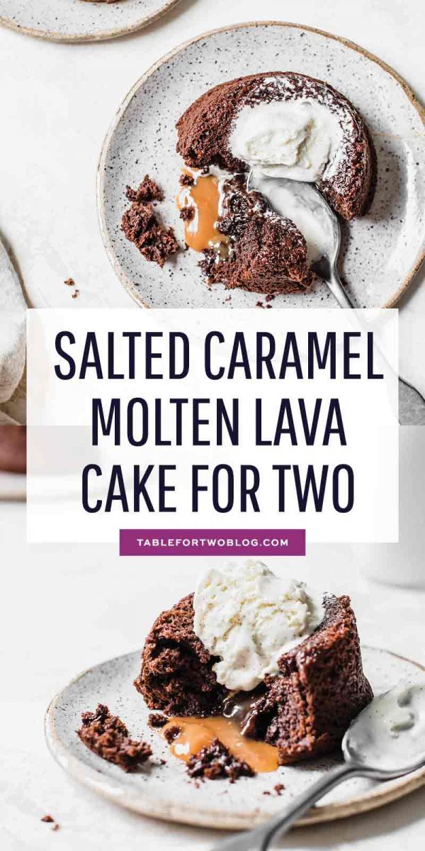 A decadent and rich molten lava cake for two! You'll love breaking into this! #chocolatecake #moltenlavacake #lavacake #fortwo #dessert