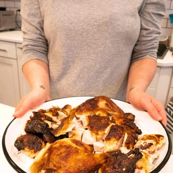The most flavorful, tender, juicy, and moist buttermilk roast chicken made with just three ingredients. This buttermilk-marinated roast chicken is AMAZING and so easy to make!