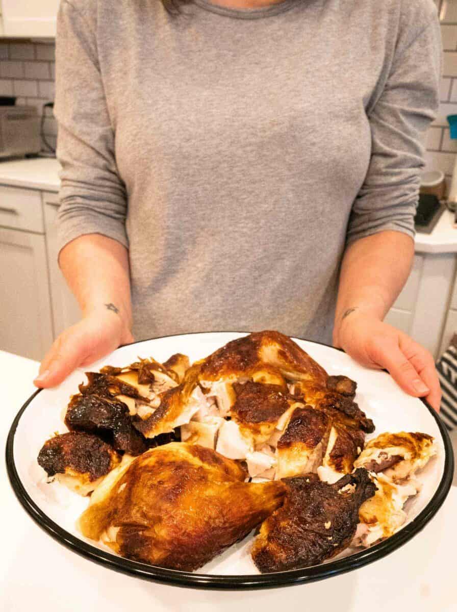 The most flavorful, tender, juicy, and moist buttermilk roast chicken made with just three ingredients. This buttermilk-marinated roast chicken is AMAZING and so easy to make!