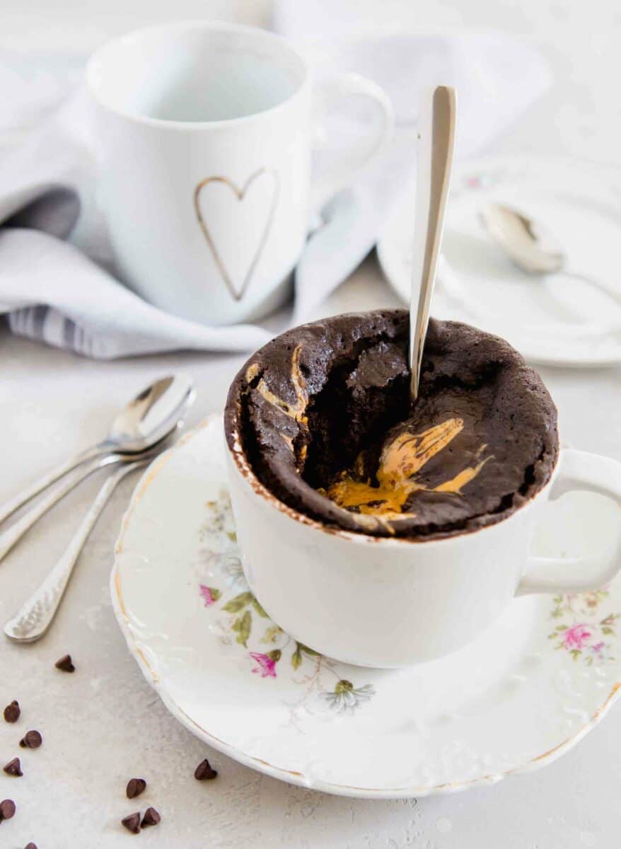If you love peanut butter and chocolate and love the ease of mug cakes then this peanut butter chocolate mug cake is for you!