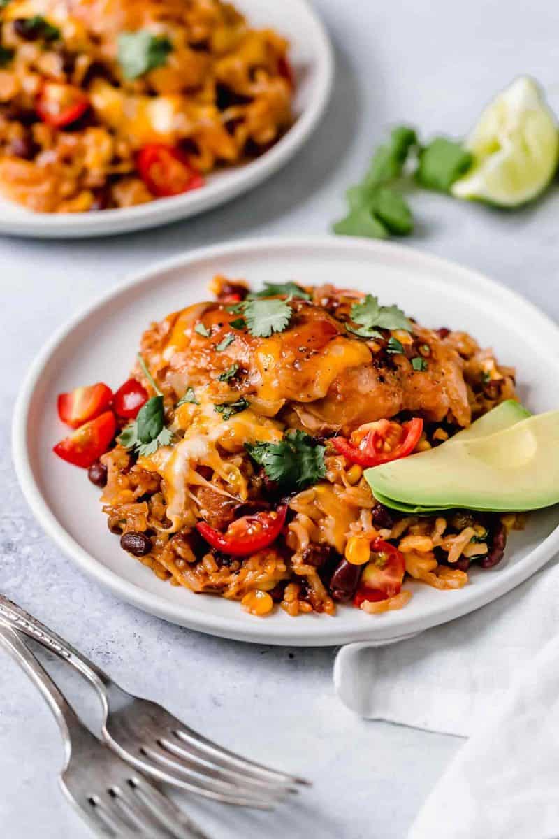 This one-pot BBQ chicken and rice is a weeknight meal saver! It is loaded with flavor and it's basically like having your favorite BBQ restaurant chicken and rice dish at home!