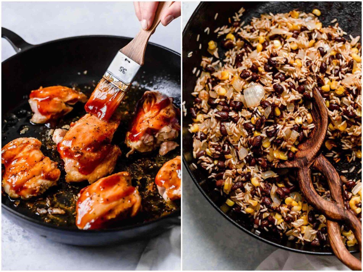 This one-pot BBQ chicken and rice is a weeknight meal saver! It is loaded with flavor and it's basically like having your favorite BBQ restaurant chicken and rice dish at home!