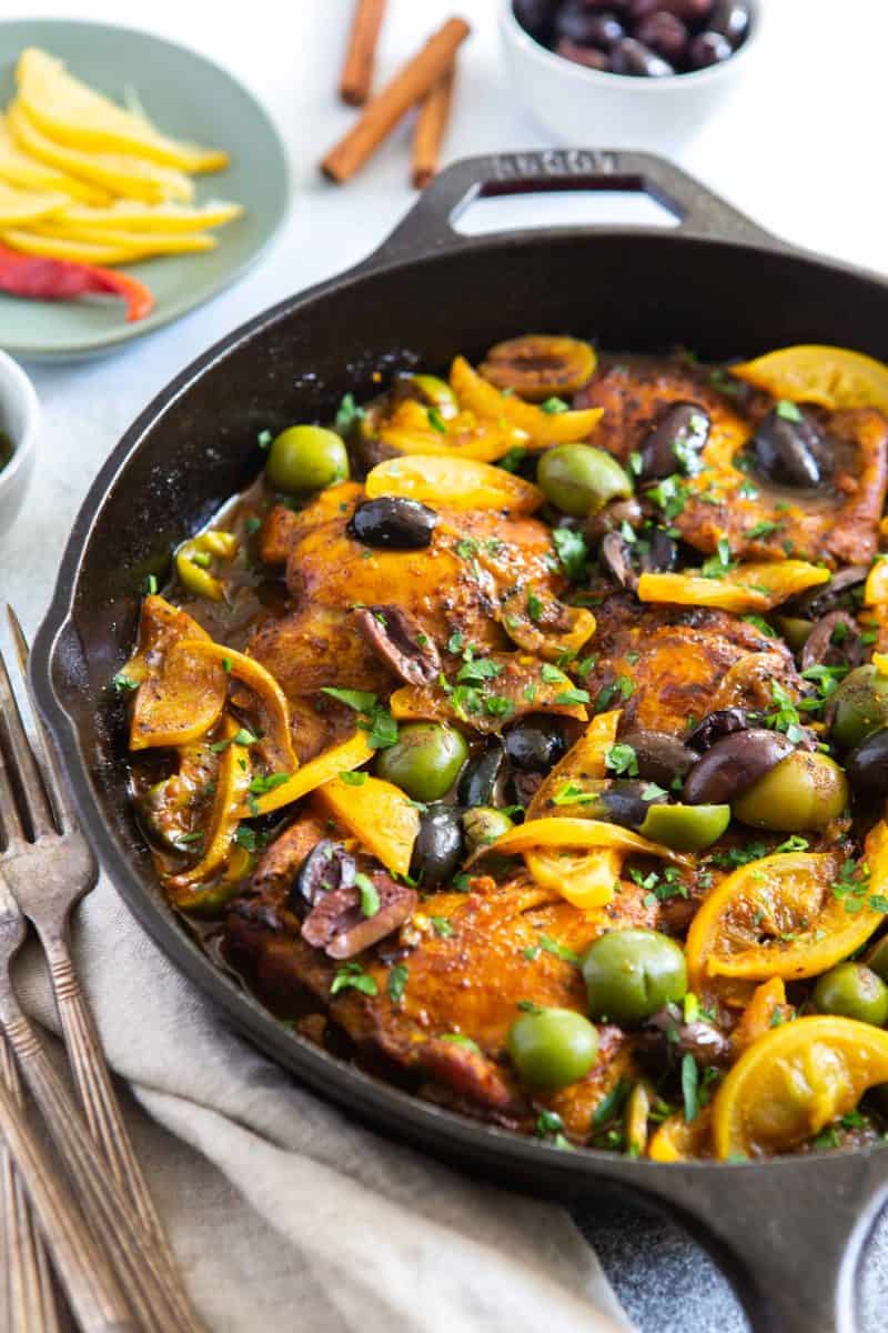 The incredible flavors of Moroccan cuisine embody this Moroccan chicken tagine skillet. Its complex and bold flavors will have you going back for seconds!