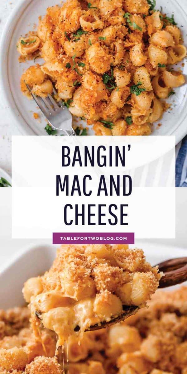 This mac and cheese recipe has a bit of a kick to it and it's the perfect weeknight comfort meal when you are craving pasta and cheese! #macncheese #pasta #cheesy #comfortfoods #comfortfoodrecipe