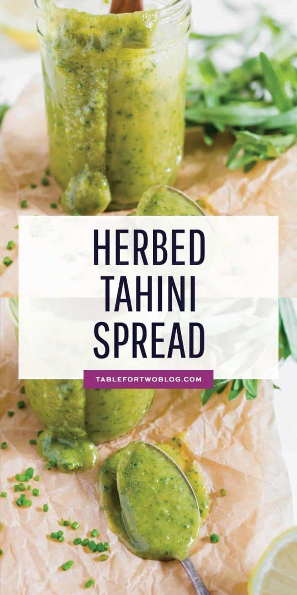 This versatile herbed tahini spread can be used on sandwiches and wraps or used as a dip for carrots and other vegetables! #tahini #herb #tarragon #chives #homemadetahini #homemadespread