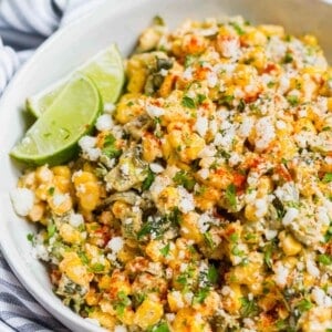 A different take on the original Mexican street corn off the cob. This poblano Mexican street corn off the cob is extra creamy, smoky, and flavorful! #mexicancorn #corn #cornrecipes #offthecob