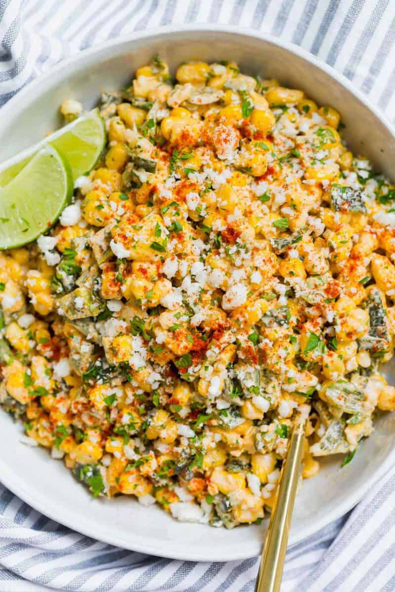 A different take on the original Mexican street corn off the cob. This poblano Mexican street corn off the cob is extra creamy, smoky, and flavorful! #mexicancorn #corn #cornrecipes #offthecob