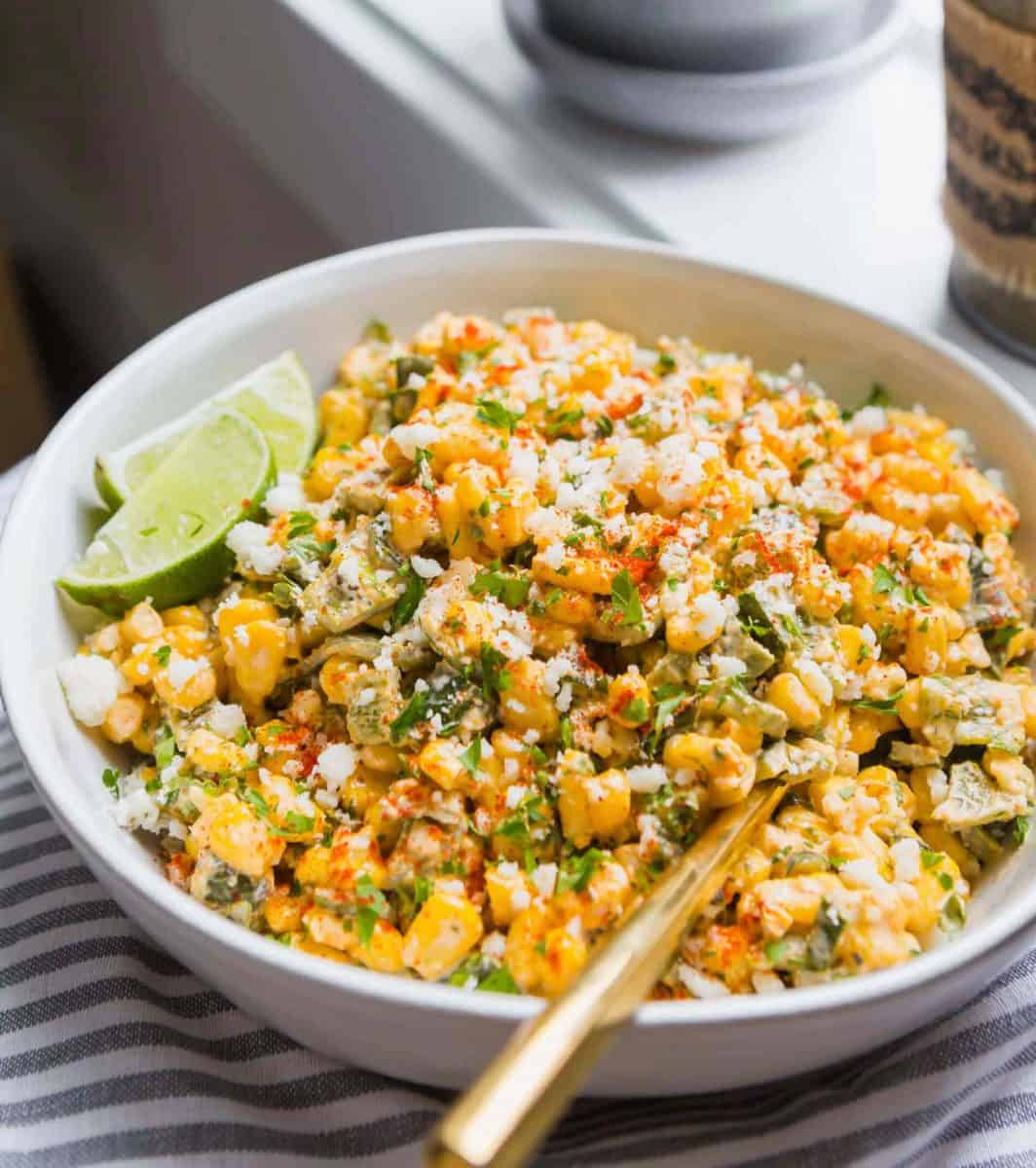 A different take on the original Mexican street corn off the cob. This poblano Mexican street corn off the cob is extra creamy, smoky, and flavorful! #mexicancorn #corn #cornrecipes #offthecob