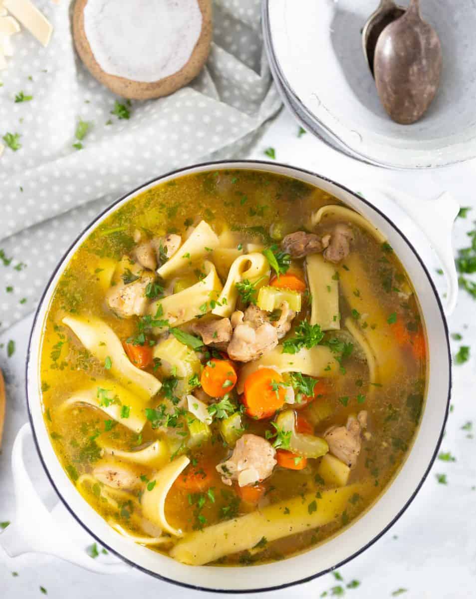 Chicken noodle soup isn't just for when you're sick. It's a classic and can be made for any time of year and for whatever reason it is that you are craving chicken noodle soup! Perhaps you are just nostalgic for mom's cooking!