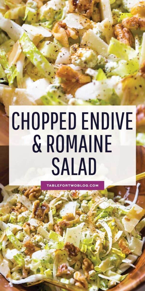 Inspired by my trip to Southern France, this incredibly refreshing chopped endive and romaine salad will be one of your new favorite salads to make! You'll love all the flavors and textures of this salad! #endive #romaine #choppedsalad #saladrecipe #refreshingsalad