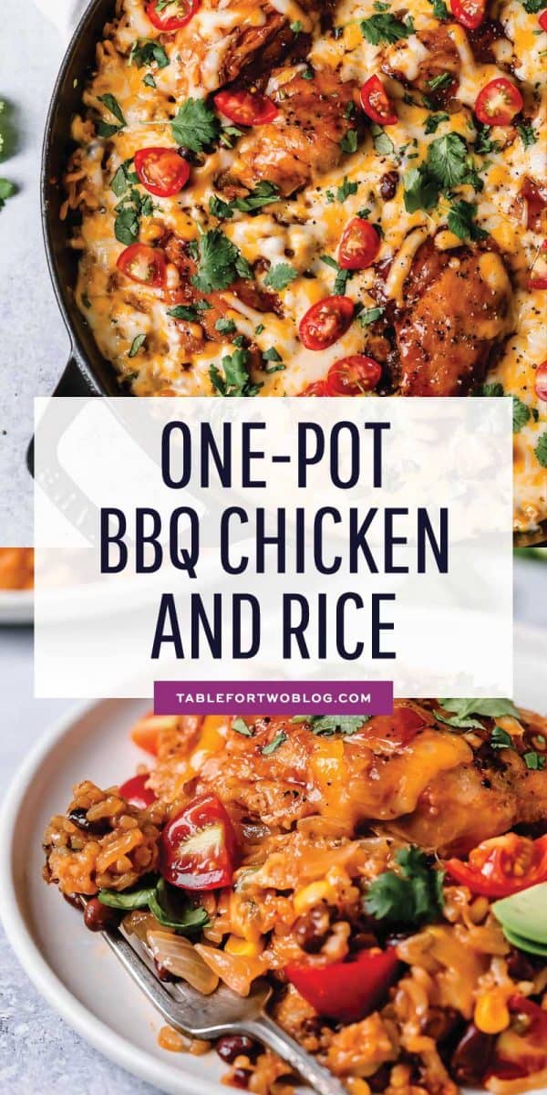 Weeknights are now made easier with this one-pot bbq chicken and rice dish that has loads of flavor and comes together super easily! #onepot #bbqchicken #chickenrecipe #chickendish #chicken #dinner #easydinner #easyrecipes #quickdinners #weeknightmeals