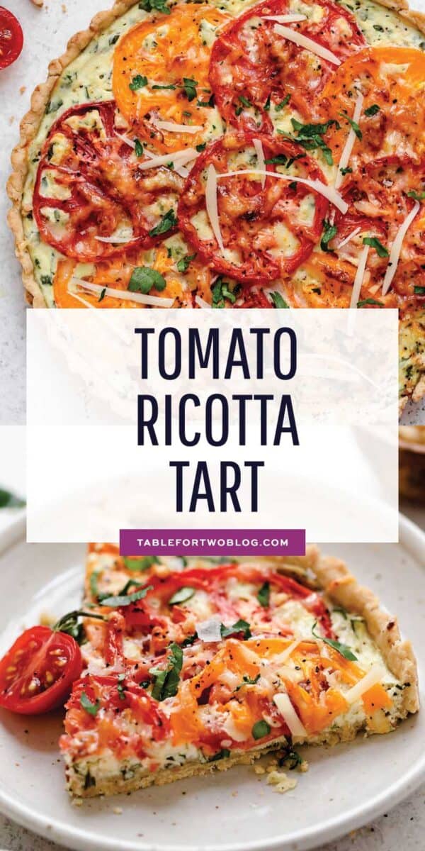 This gorgeous tomato ricotta tart uses up all your summer's freshest tomatoes! Just another way to eat up all of summer! #tomatotart #tart #ricotta #tomatorecipe #tomatoricotta