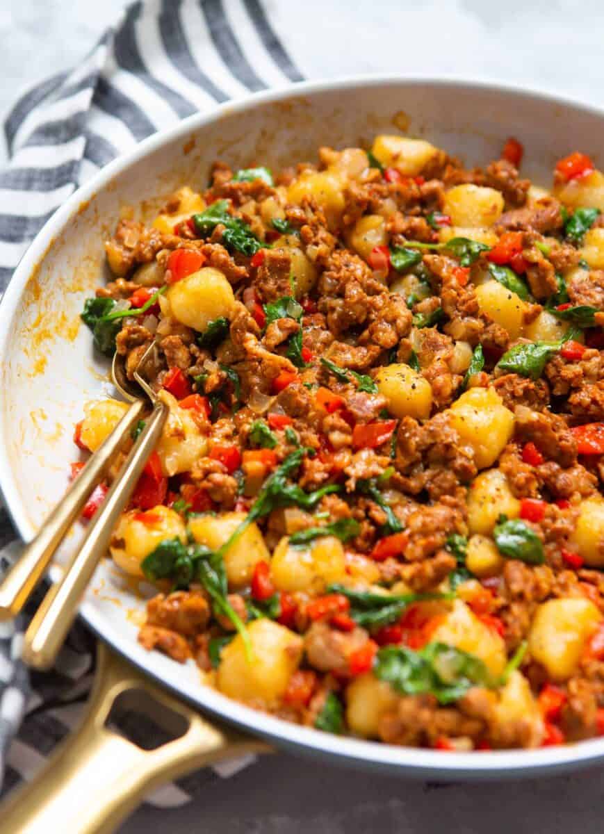 This chicken chorizo cauliflower gnocchi skillet is another great way to use cauliflower gnocchi in a quick weeknight dish! This chicken chorizo cauliflower gnocchi skillet is another great way to use cauliflower gnocchi in a quick weeknight dish!
