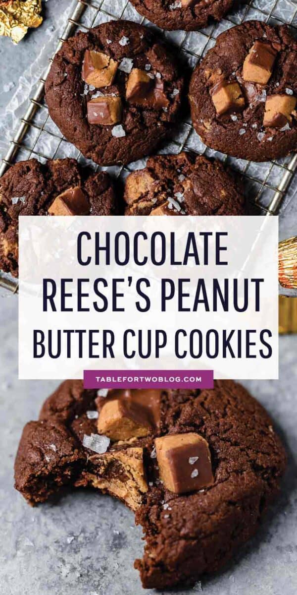 The best way to use up your extra Halloween candy or extra Reese's peanut butter cups is in these cookies! #cookies #cookierecipe #halloweencandy #reesescup #peanutbutterchocolate #cookielover