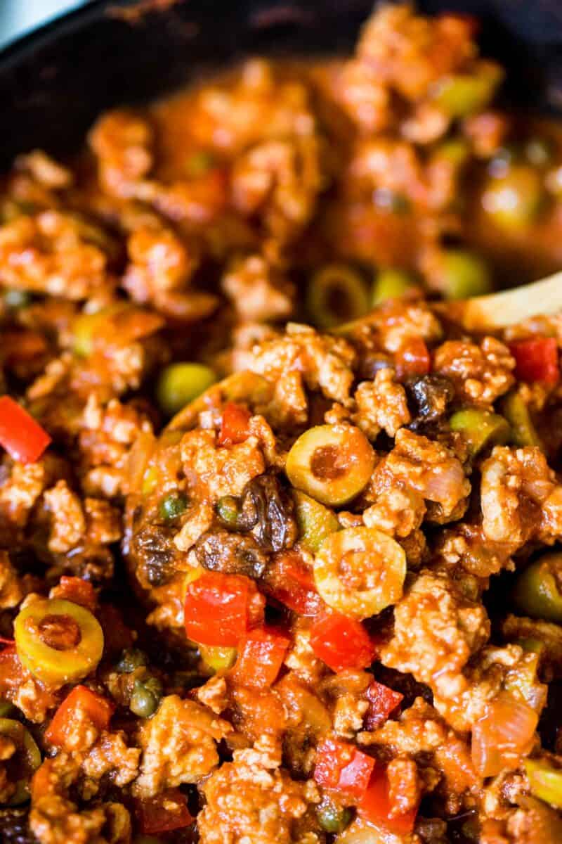 This turkey picadillo recipe is a quick and flavorful weeknight meal! Full of salty, briny, and sweet flavors!