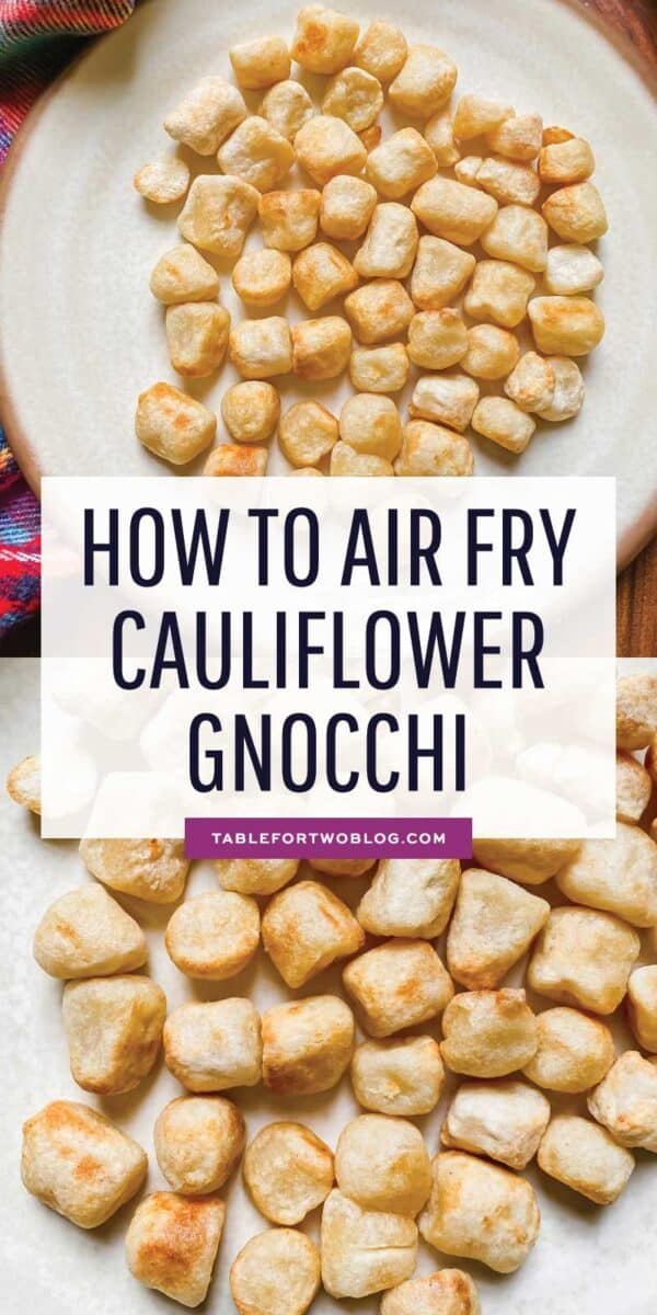 Air frying cauliflower gnocchi is a great way to get that crispy exterior and soft center! #airfryer #airfryerrecipe #cauliflowergnocchi