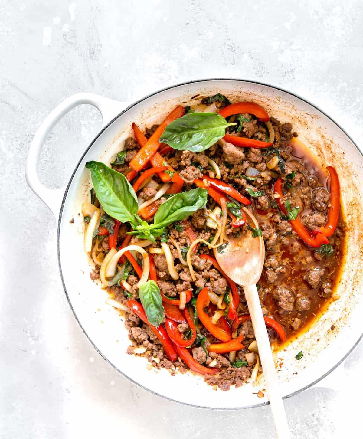 This basil beef stir fry is an explosion of Asian flavors and so incredibly easy to put together!