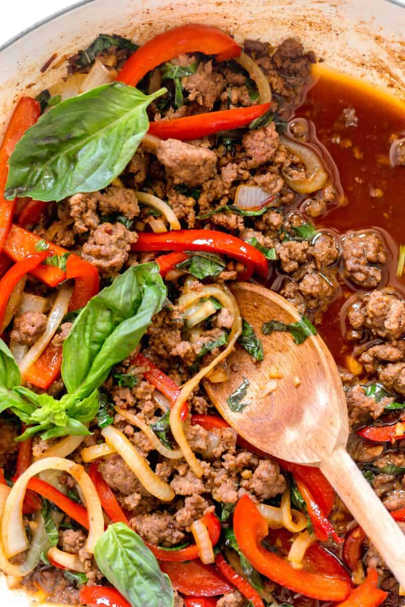 This basil beef stir fry is an explosion of Asian flavors and so incredibly easy to put together!
