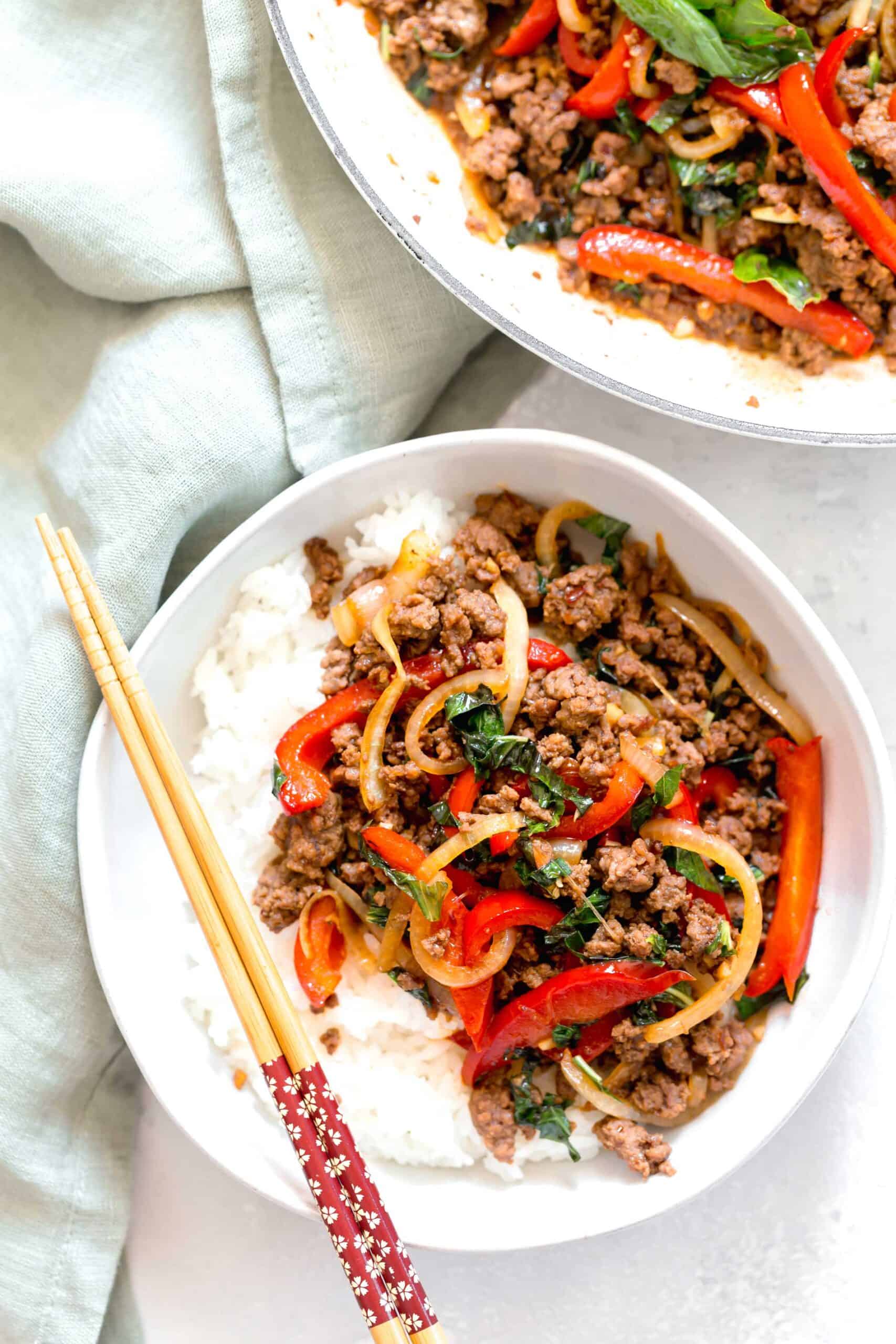 This basil beef stir fry is an explosion of Asian flavors and so incredibly easy to put together!