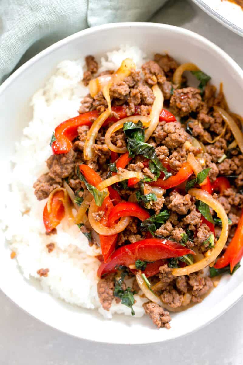 This basil beef stir fry is an explosion of Asian flavors and so incredibly easy to put together!