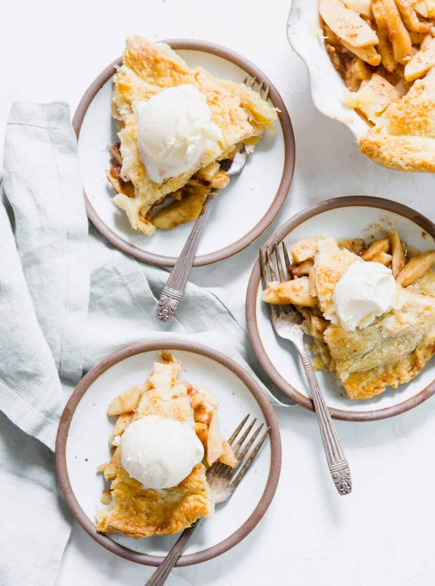 Rustic apple pie is the perfect, classic and traditional dessert that can be had year-round! Top your slice of apple pie with a giant scoop of vanilla ice cream!