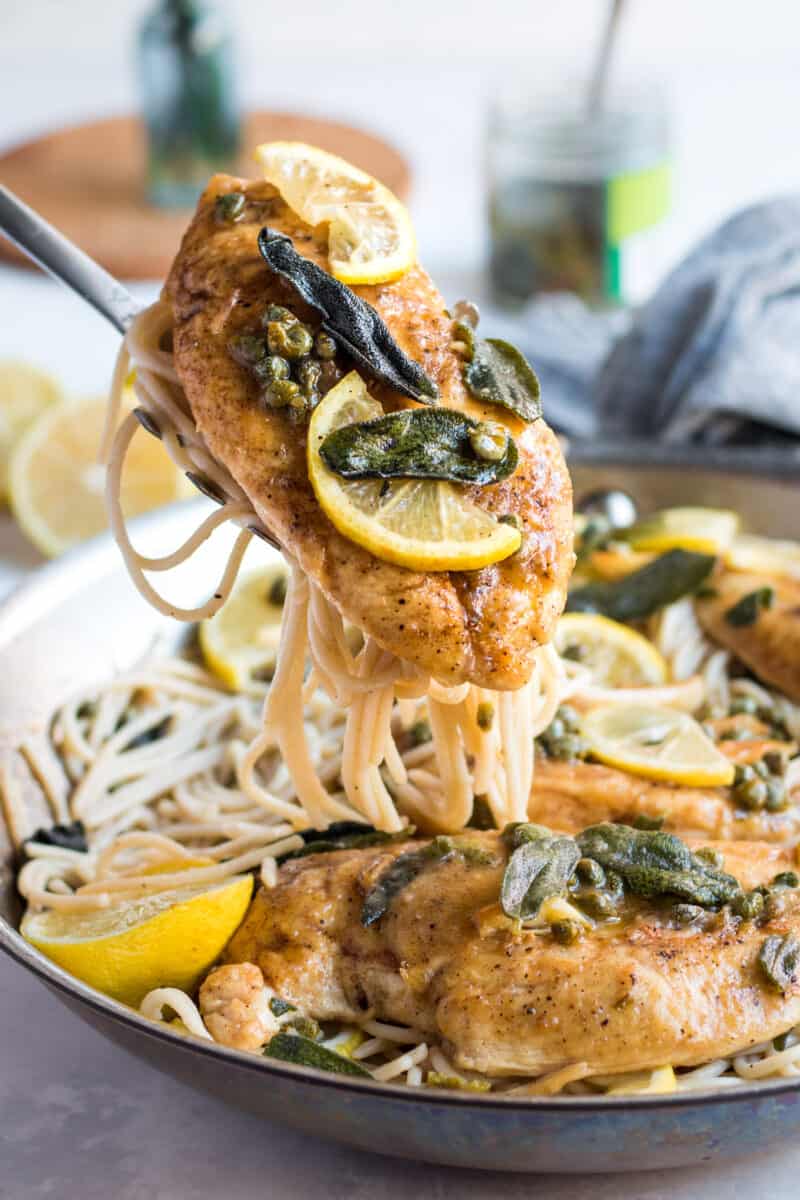 This easy chicken piccata is elevated with a crispy sage and garlic brown butter sauce! Still, it only takes less than an hour to put this gorgeous dish together for dinner!