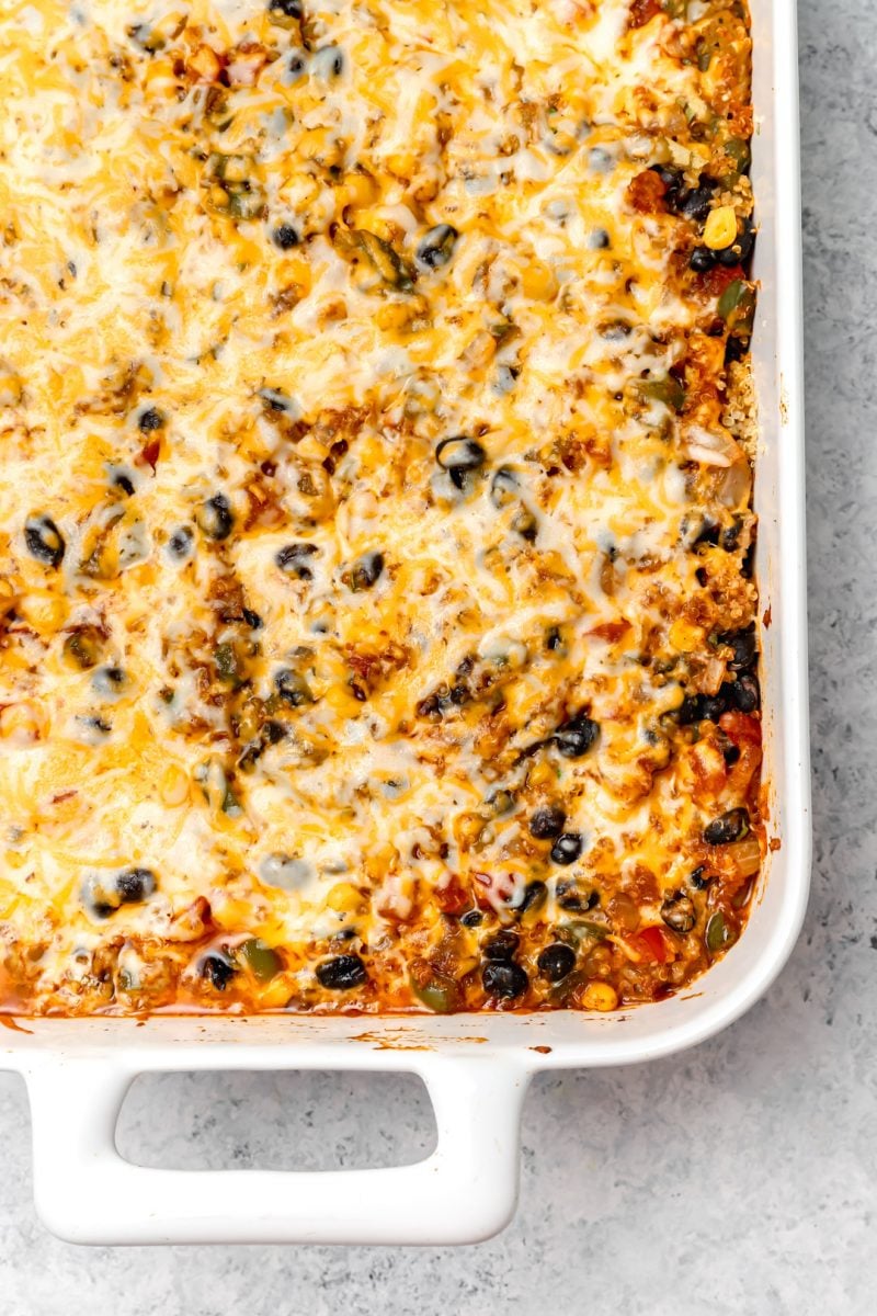 This quinoa enchilada bake makes dinner a breeze! It is full of flavor and comes together in no time!