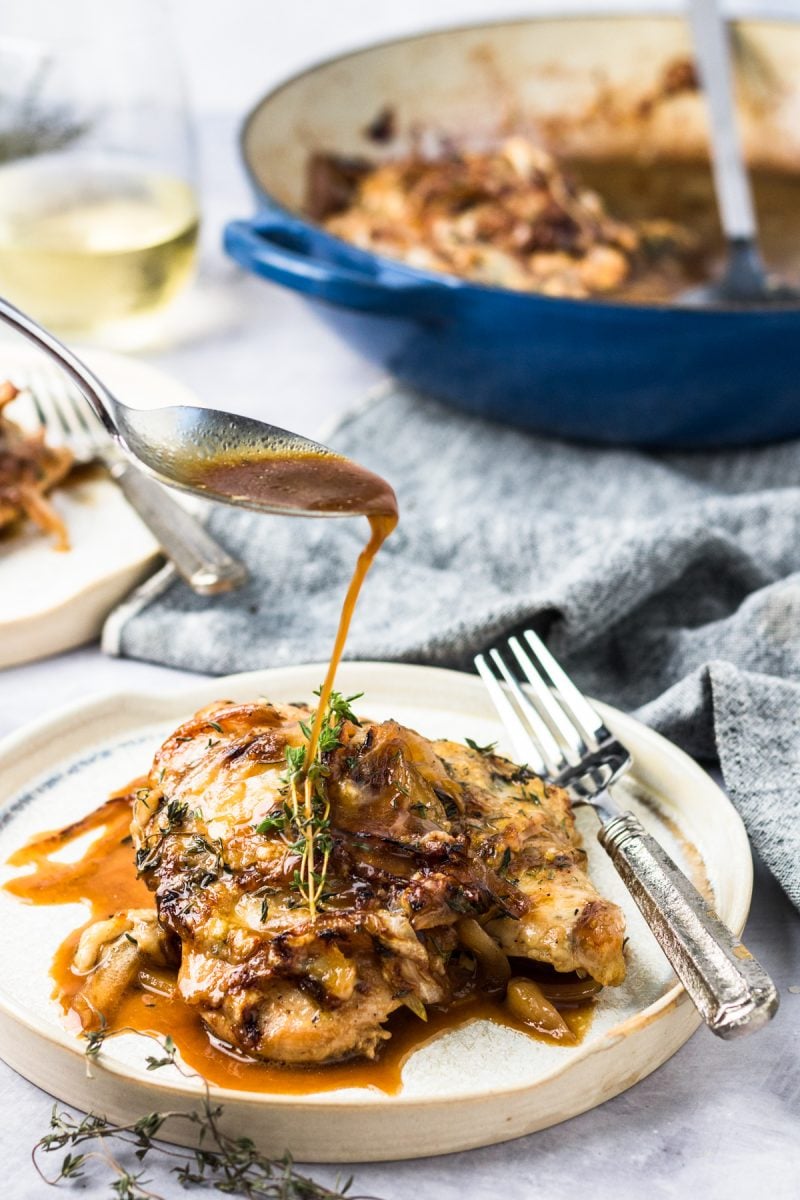 A savory and insanely indulgent chicken skillet dish! This French onion chicken is an elegant dish for any night of the week!