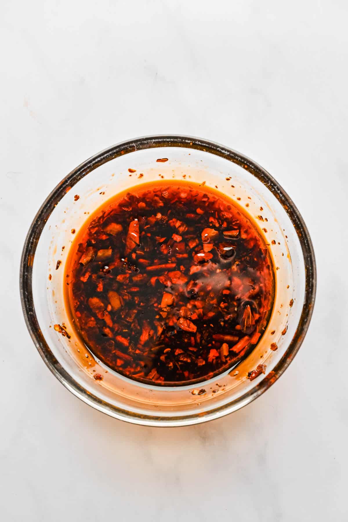 Chili sauce in a glass bowl.