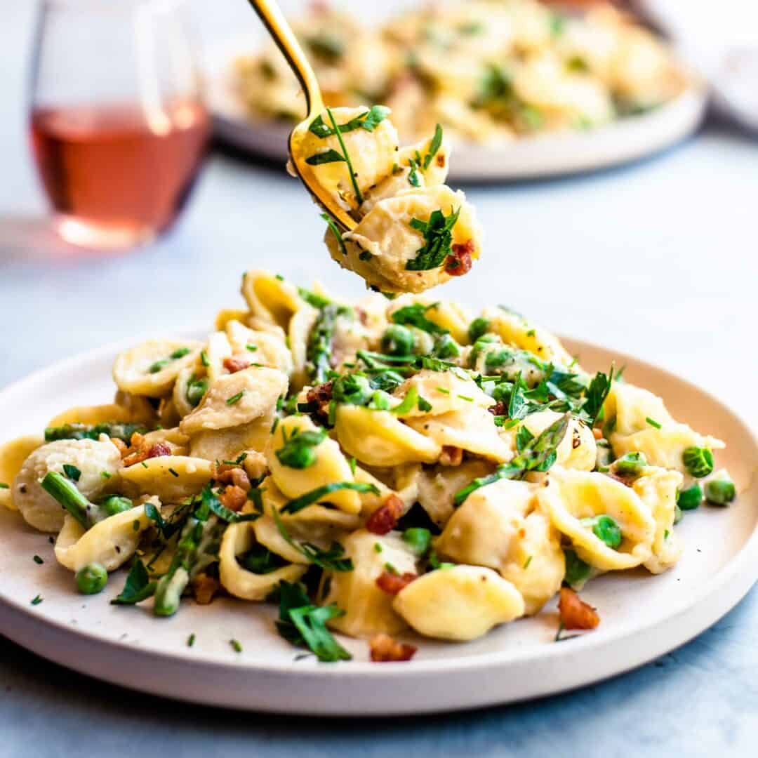 Asparagus, Peas, and Pancetta Pasta Spring Veggie Pasta Recipe