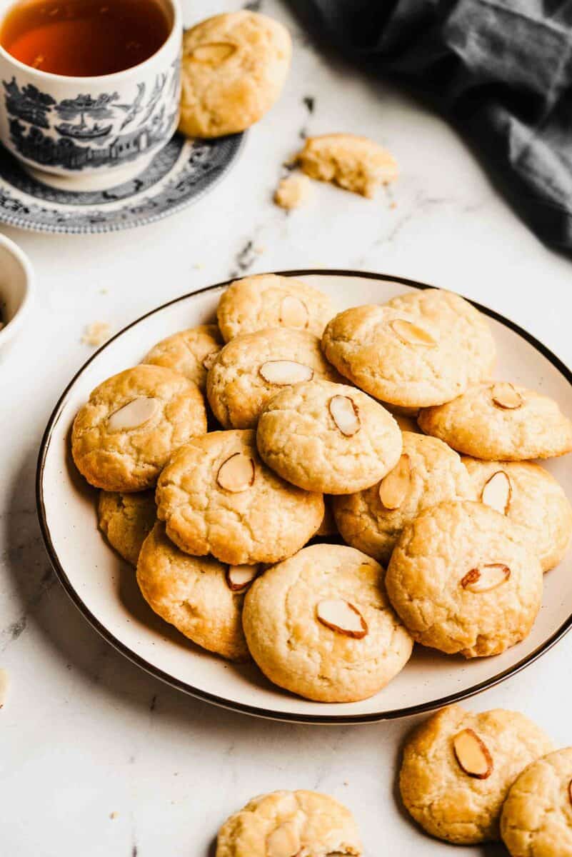 Chinese almond cookies stacked on plate