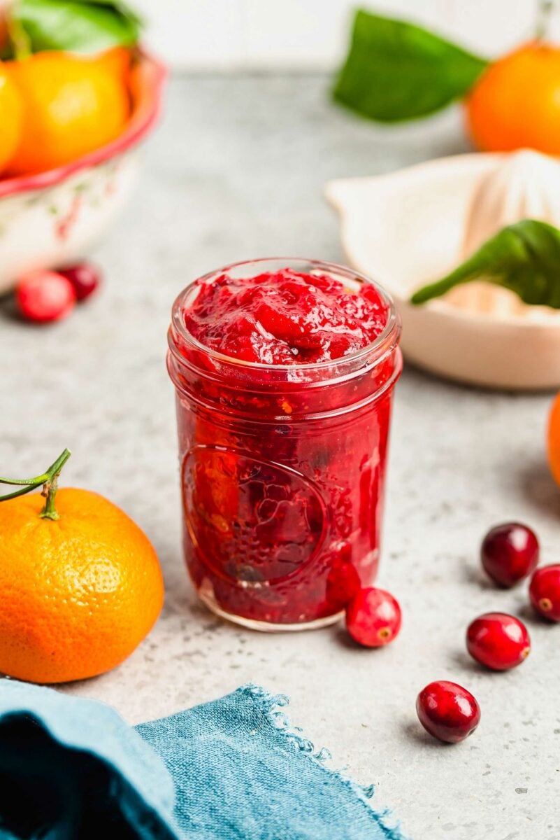 cranberry orange sauce in a mason jar