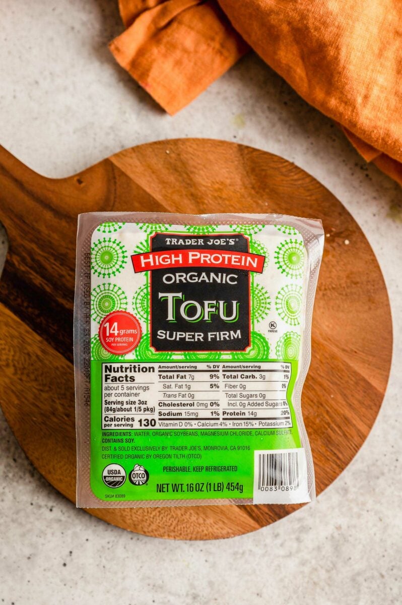 A package of high protein organic tofu from trader joe's