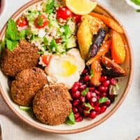 Overhead view of falafel Buddha bowl