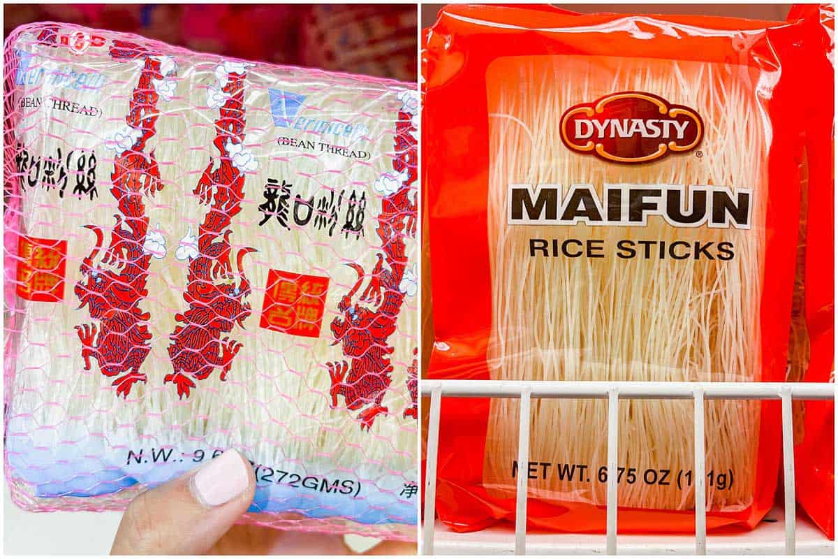 a photograph of two different types of mifun (rice sticks)