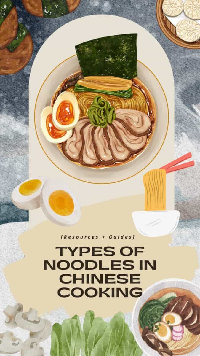 Noodle illustration for resources and guides on types of noodles in chinese cooking