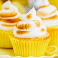 Closeup of lemon meringue cupcakes on plate