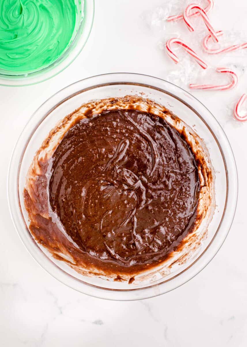 brownie mix mixed together in a clear bowl