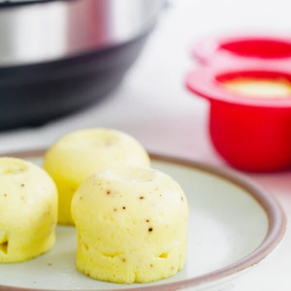 instant pot egg bites on a light grey brown rimmed plate