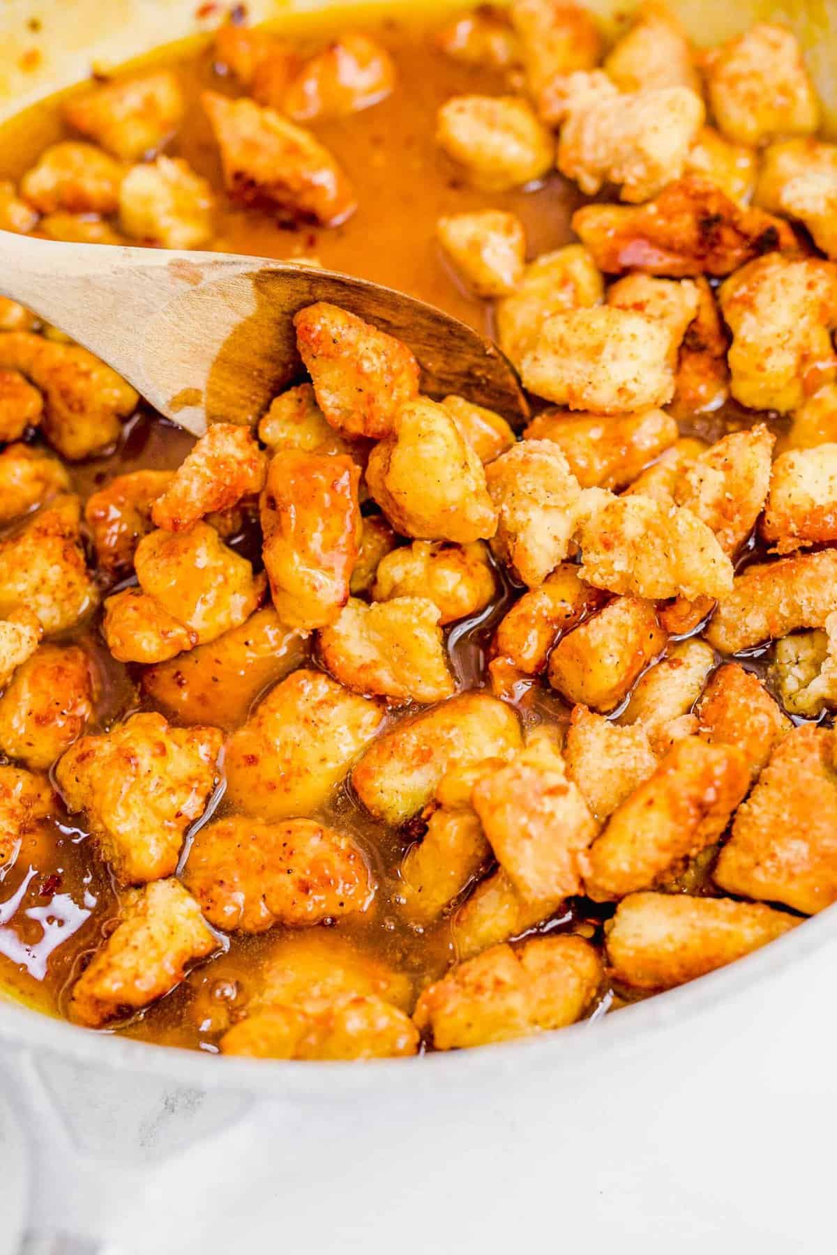 Coated orange chicken