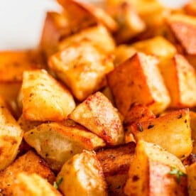 up close image of roasted potatoes and their crispy exterior