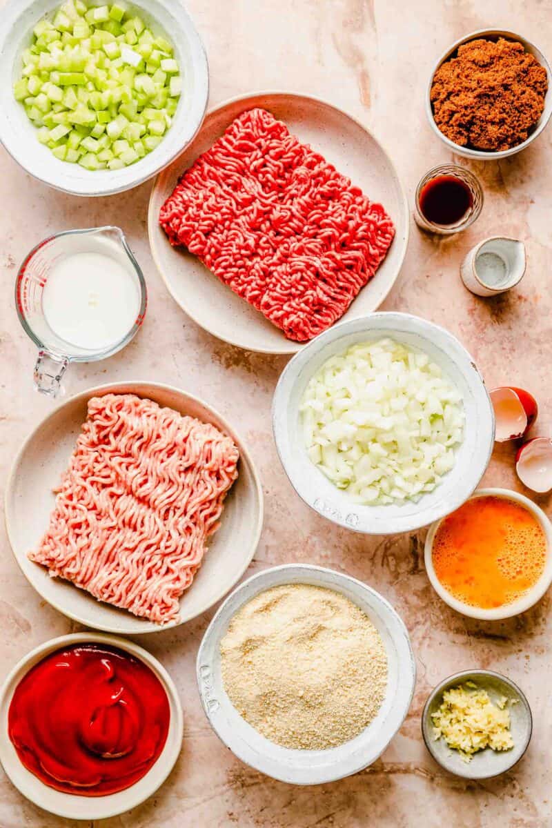 Ingredients for classic meatloaf.