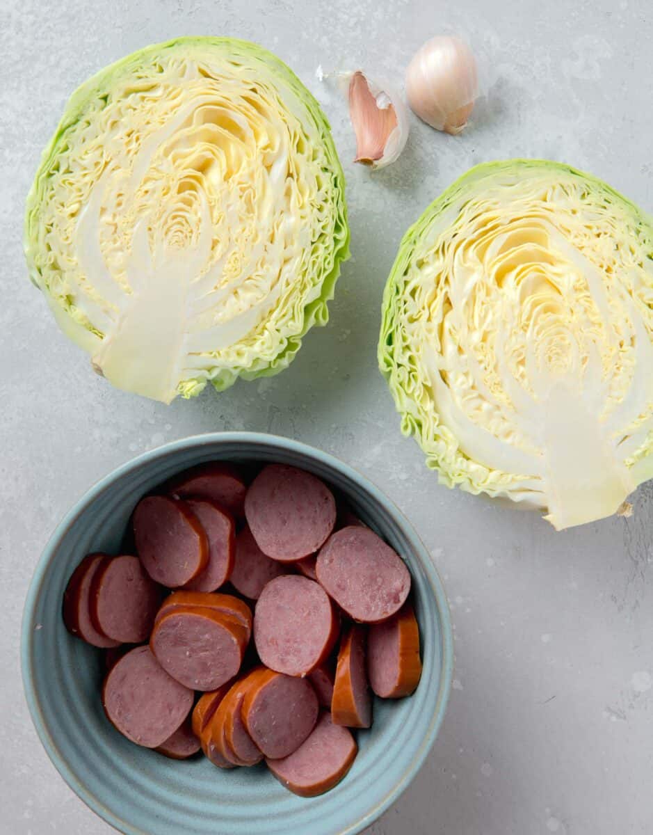 ingredients for sauteed cabbage and sausage