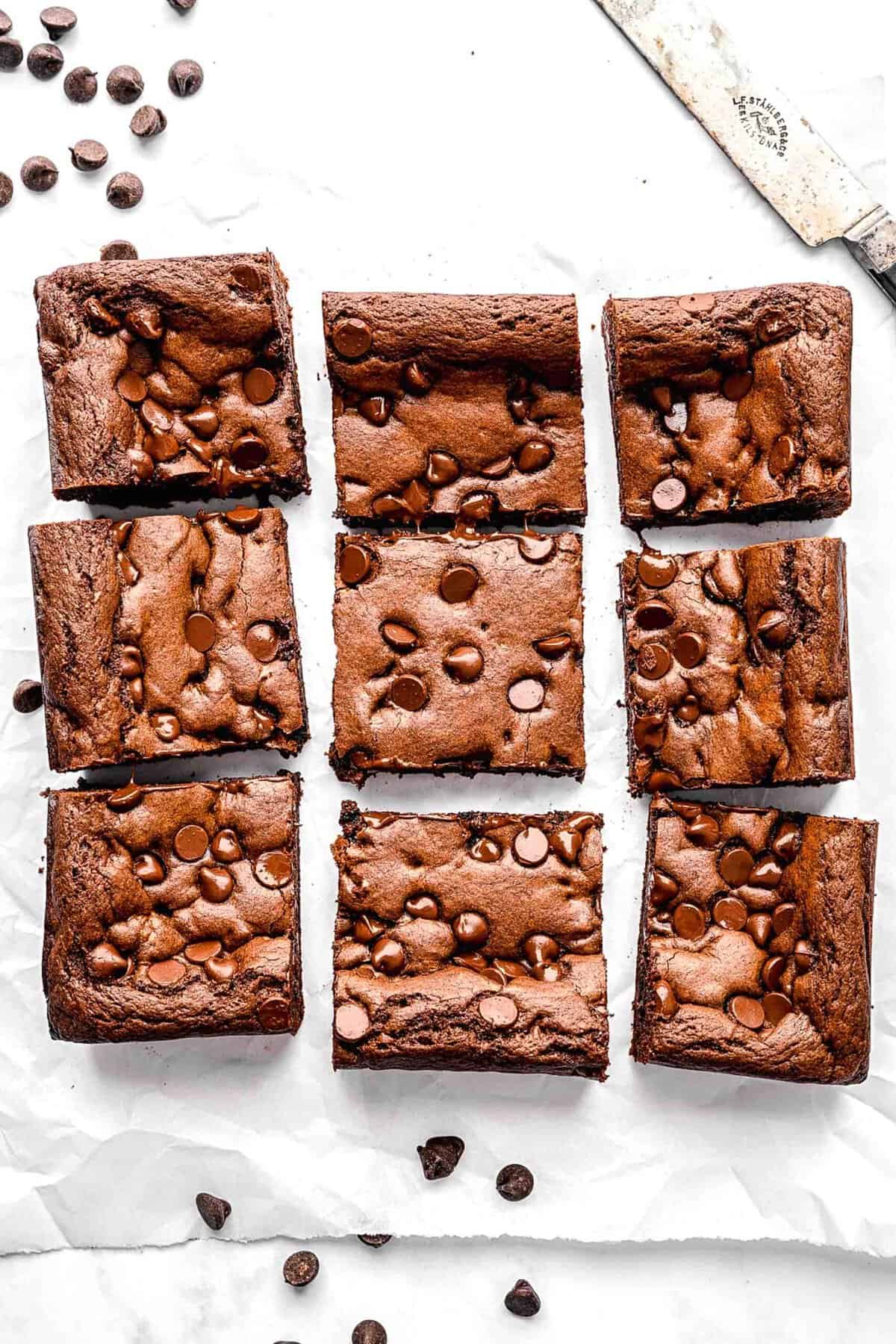 Cake mix brownies cut into squares.