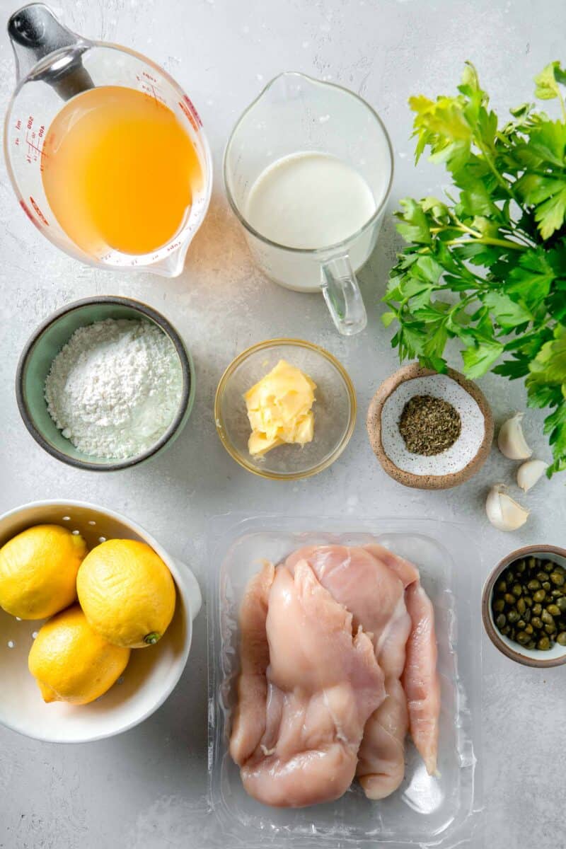 ingredients for creamy lemon chicken piccata