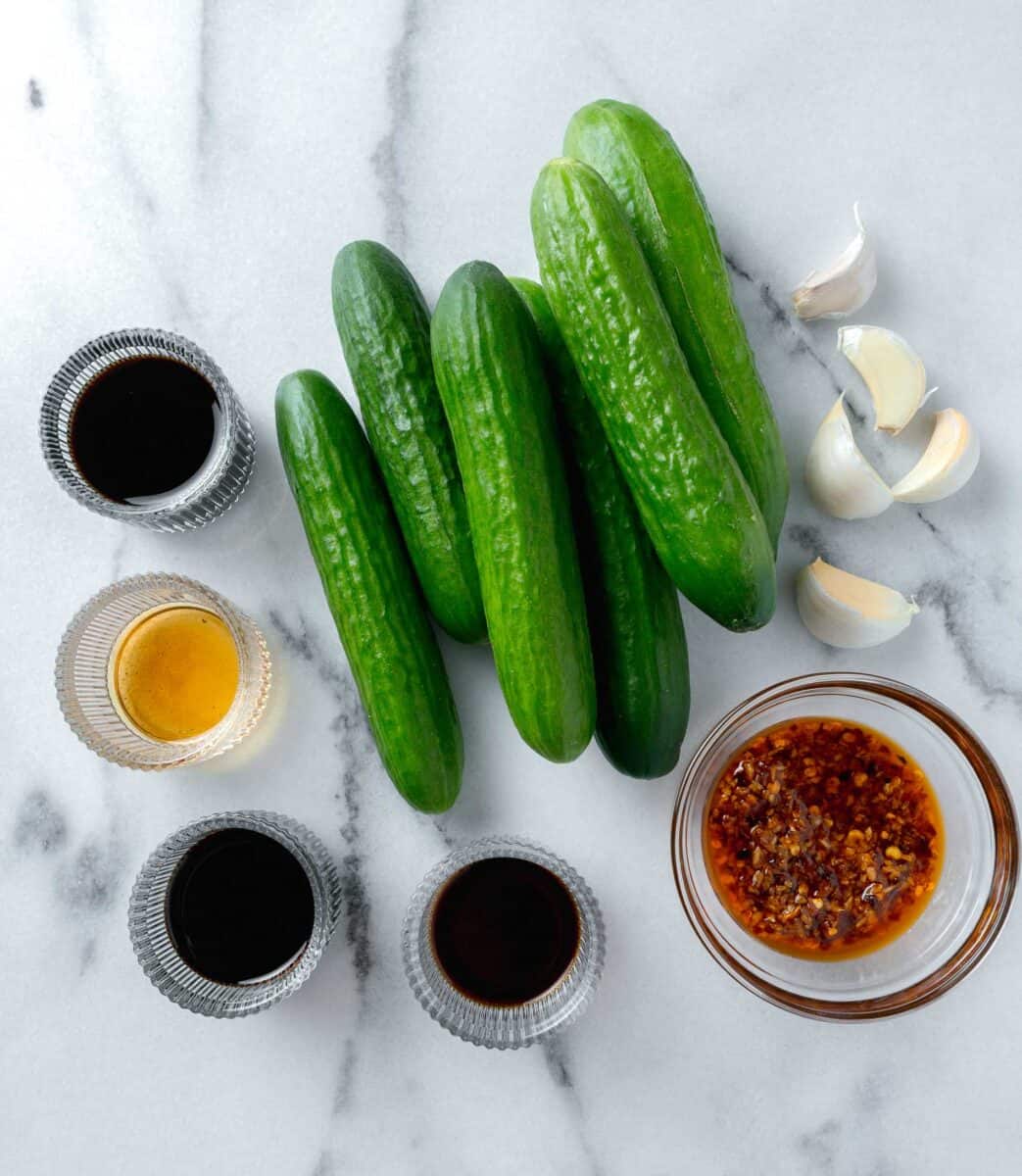 ingredients for smashed asian cucumber salad